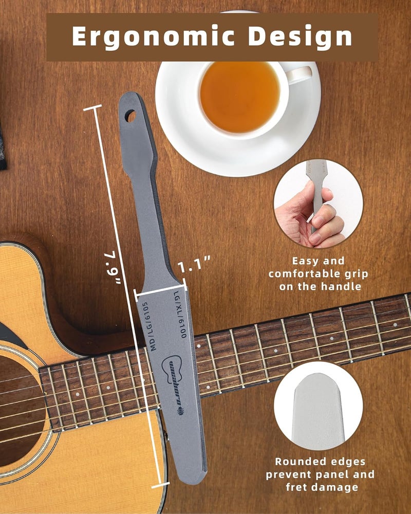 Vacaboro Guitar Crowning File, Double-Sided Fret Crowning Files Luthier Tools, Professional High Carbon Steel Design Duitar Fret File for Electric, Acoustic and Bass Guitars - MD, LG, XL Frets - Image 2